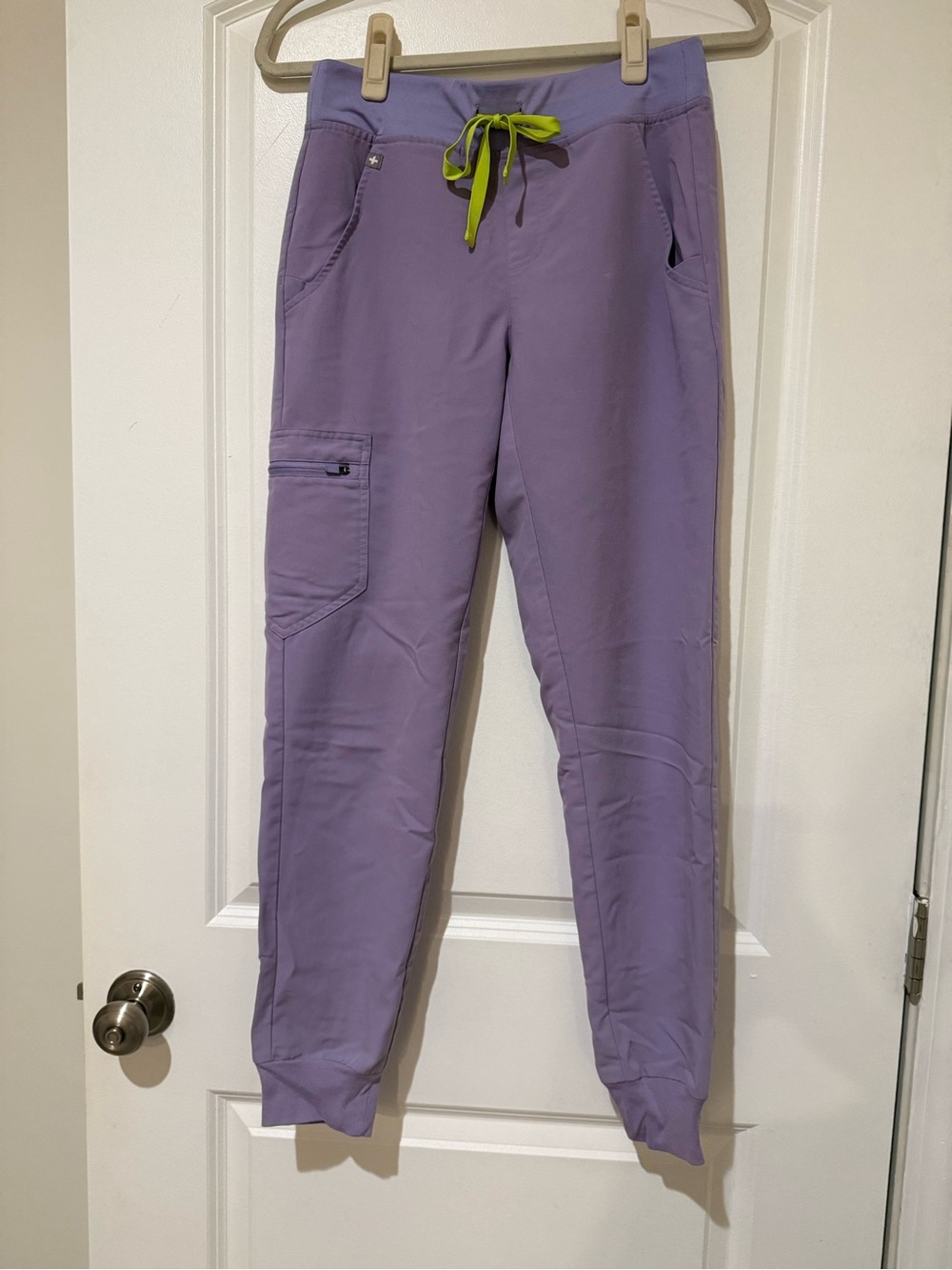 Figs Zamora Jogger Scrub Pant in Lavender with Lime Drawstring